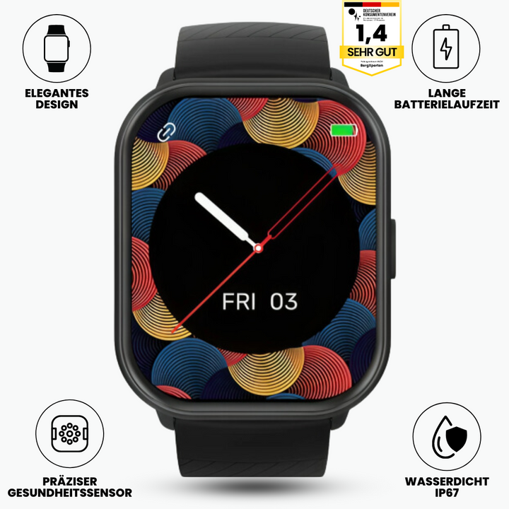 Fitpro Ultra Smartwatch 2025 i elegant design, 11 sundhedsparametre, IP68 vandtæt, fitness og sundhed