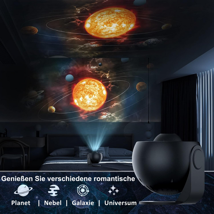 GalaxySky projektor med HD stjernehimmel, oplyst rum med lysende galaksemønstre, ideel til afslapning derhjemme.