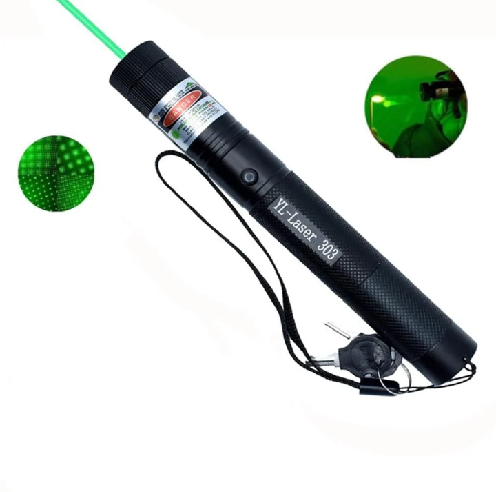 Højtydende grøn laserpointer med robust aluminiumskabinet og ergonomisk design til præcise anvendelser.