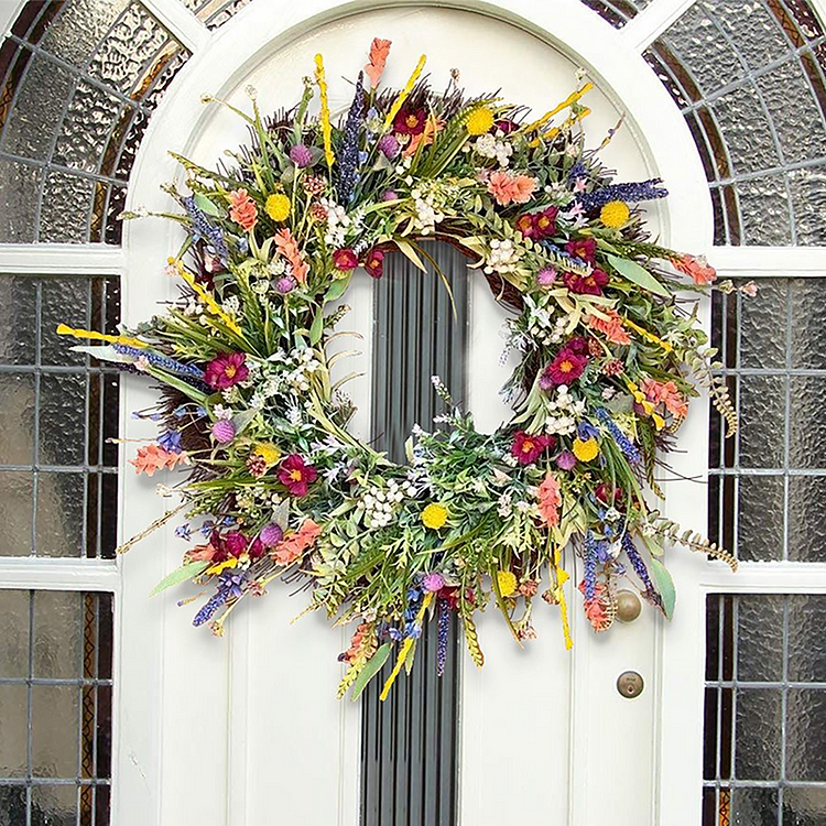 Håndlavet Texas vildblomsterkrans med levende farver, ideel til naturdekoration i hjem og have.