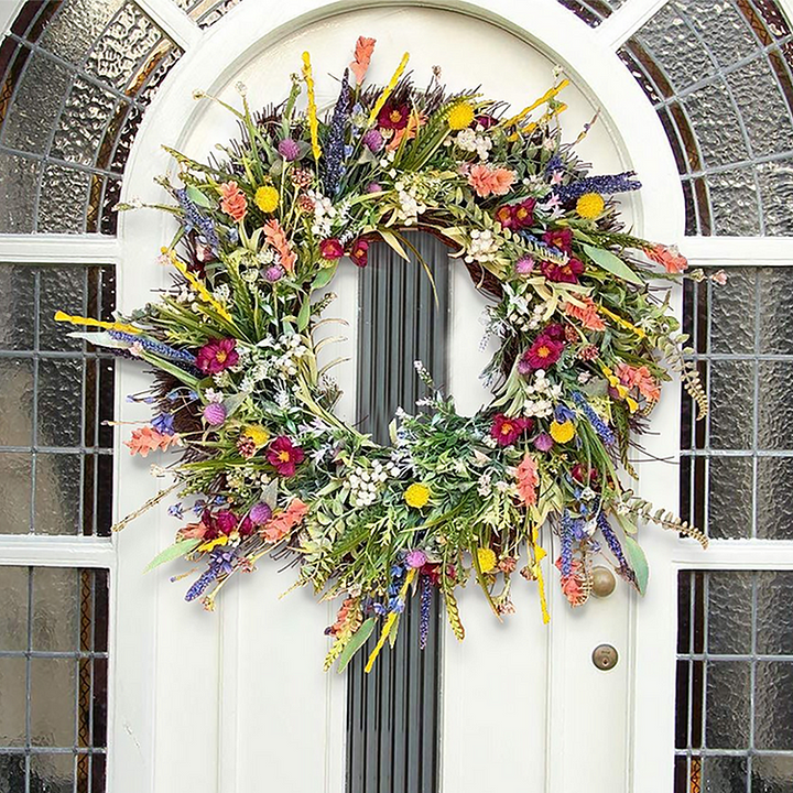 Håndlavet Texas vildblomsterkrans med levende farver, ideel til naturdekoration i hjem og have.