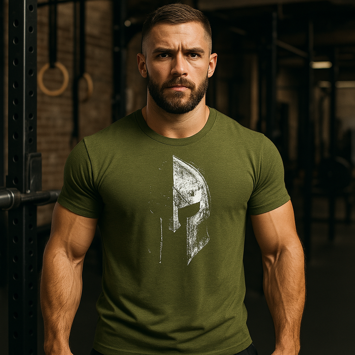 Herre fitness T-shirt i militærgrøn, åndbar og komfortabel, optimal til løb og fitness.