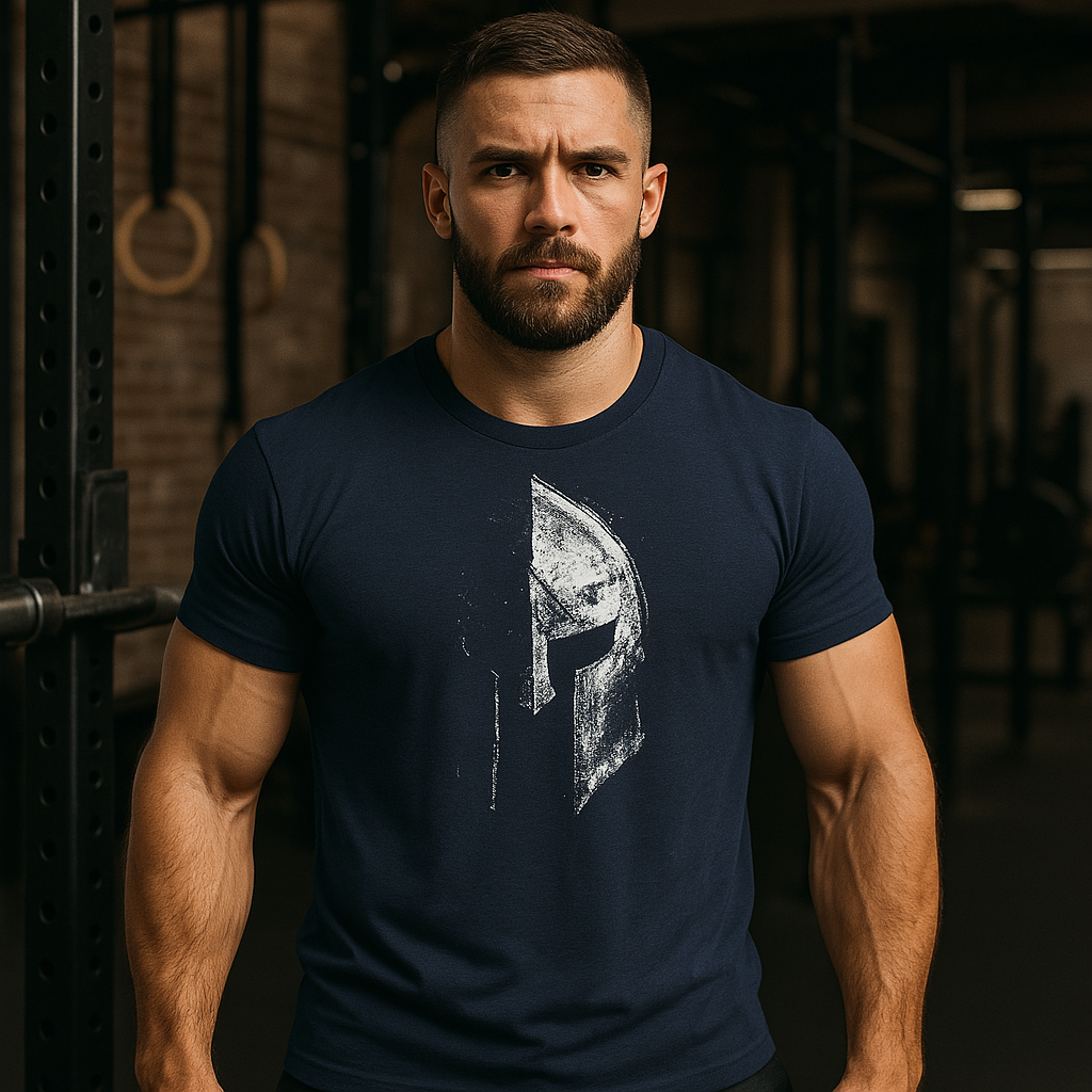 Herre fitness T-shirt i marineblå, åndbar og komfortabel, med hurtigtørrende funktion.