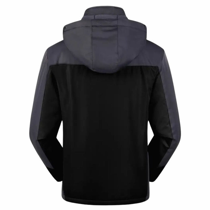 Herre outdoorjakke, vandtæt, varmtforet, med hætte, color-block design, ideel til camping og vandreture