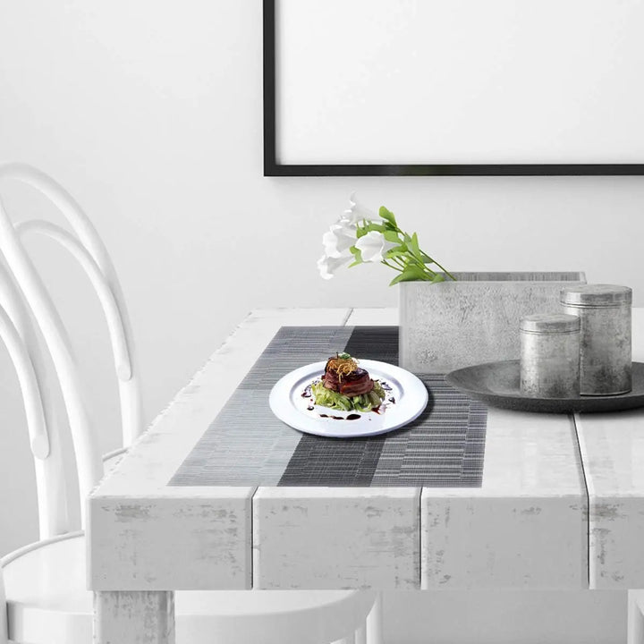 Varmebestandige, elegante PVC-dækkeservietter, 4 stk., i brun og sølv, vaskbare, skridsikre, 30x45 cm, dekorative.