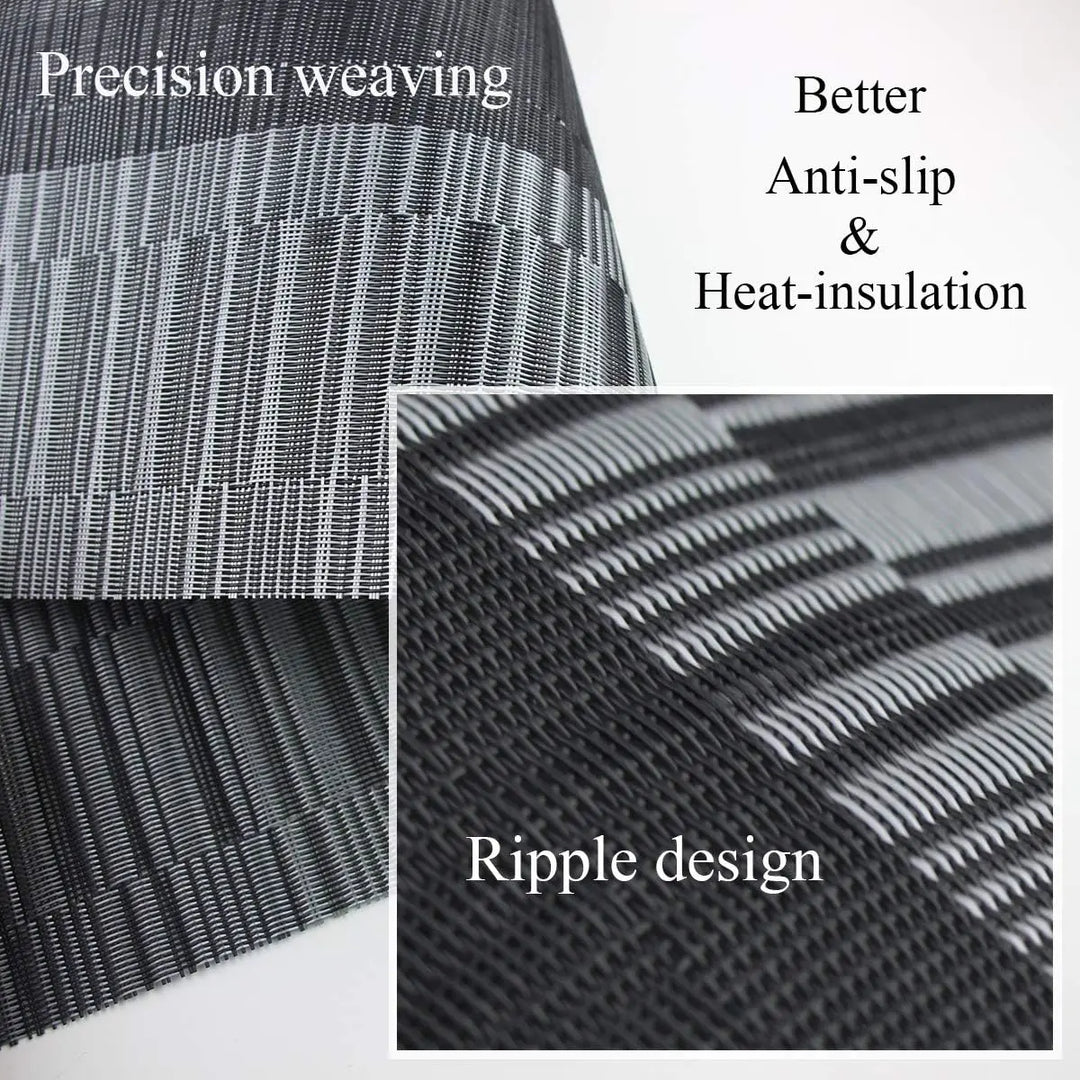 Varmebestandige, elegante PVC-dækkeservietter, 4 stk., i brun og sølv, vaskbare, skridsikre, 30x45 cm, dekorative.