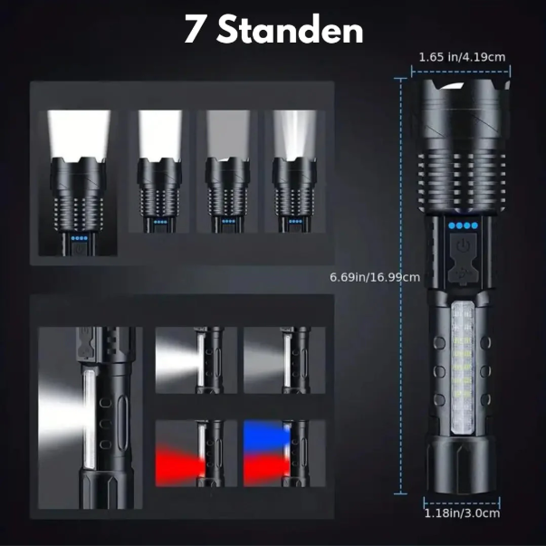 Højtydende militærlommelygte, 5000 lumen, robust, vandtæt, kompakt, ideel til udendørs eventyr og nødsituationer.