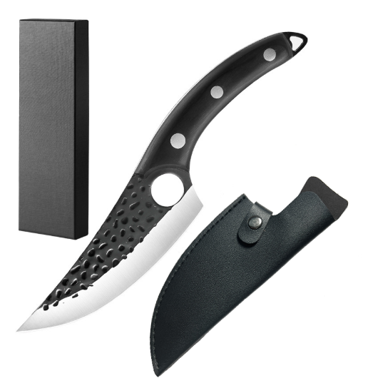 Højkvalitets køkkenkniv med skarpt, rustfrit stålblad og ergonomisk træskaft, ideel for hjemmekokke og professionelle.