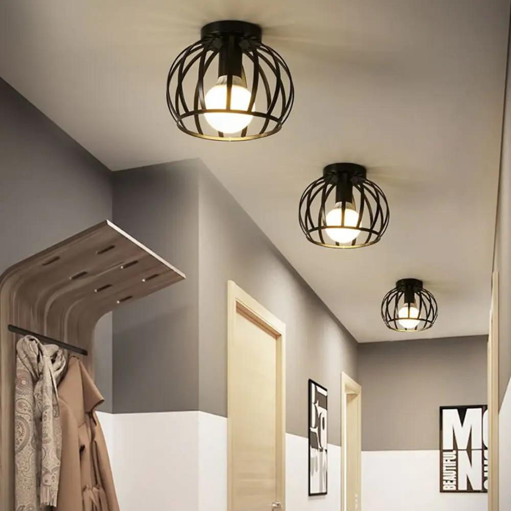 Industriel loftlampe med åbent design, sort, til moderne stue, elegant belysning