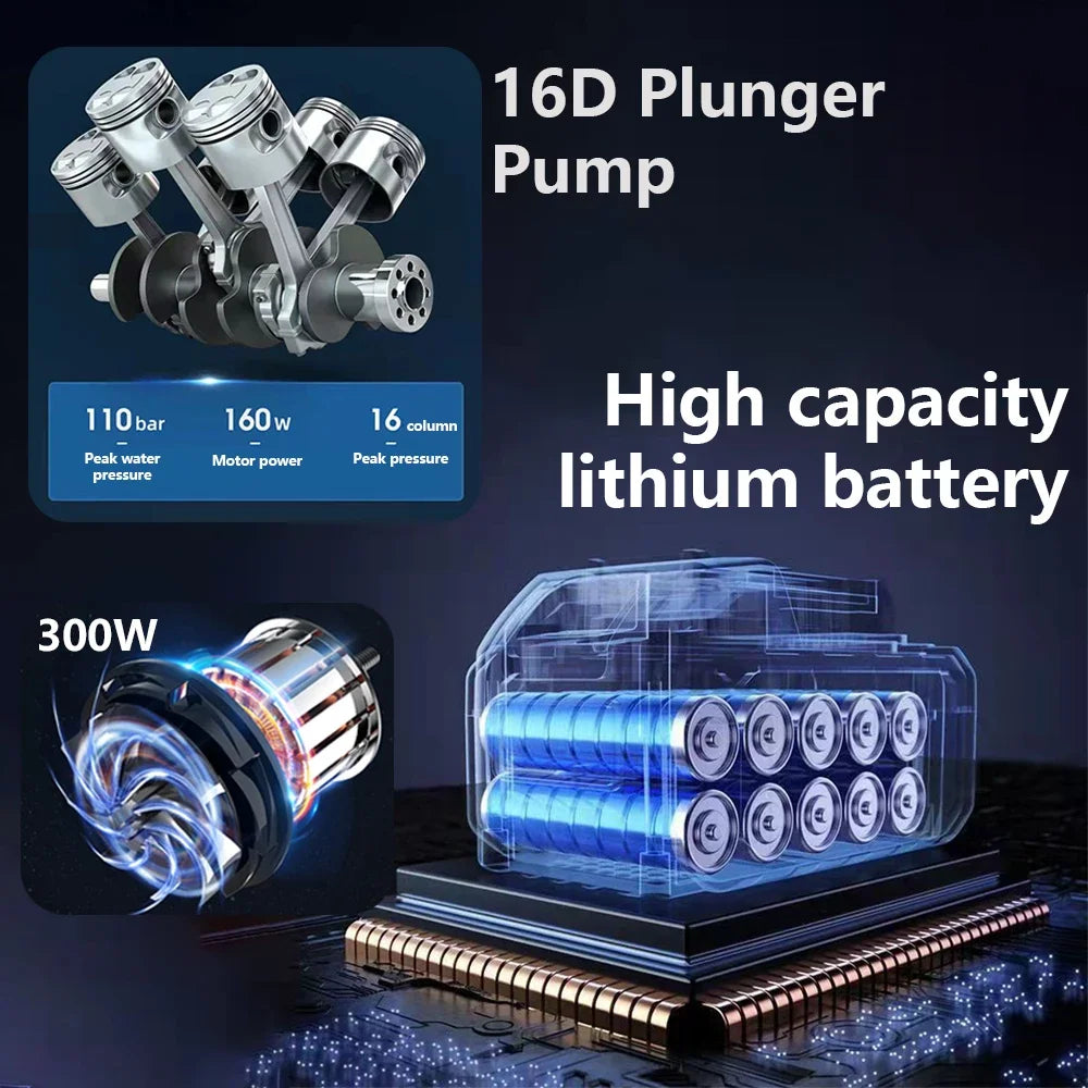 JetWash Pro 30000: Trådløs højtryksrenser 60 Bar, kompakt, sort-grøn, til bilpleje og husrengøring.