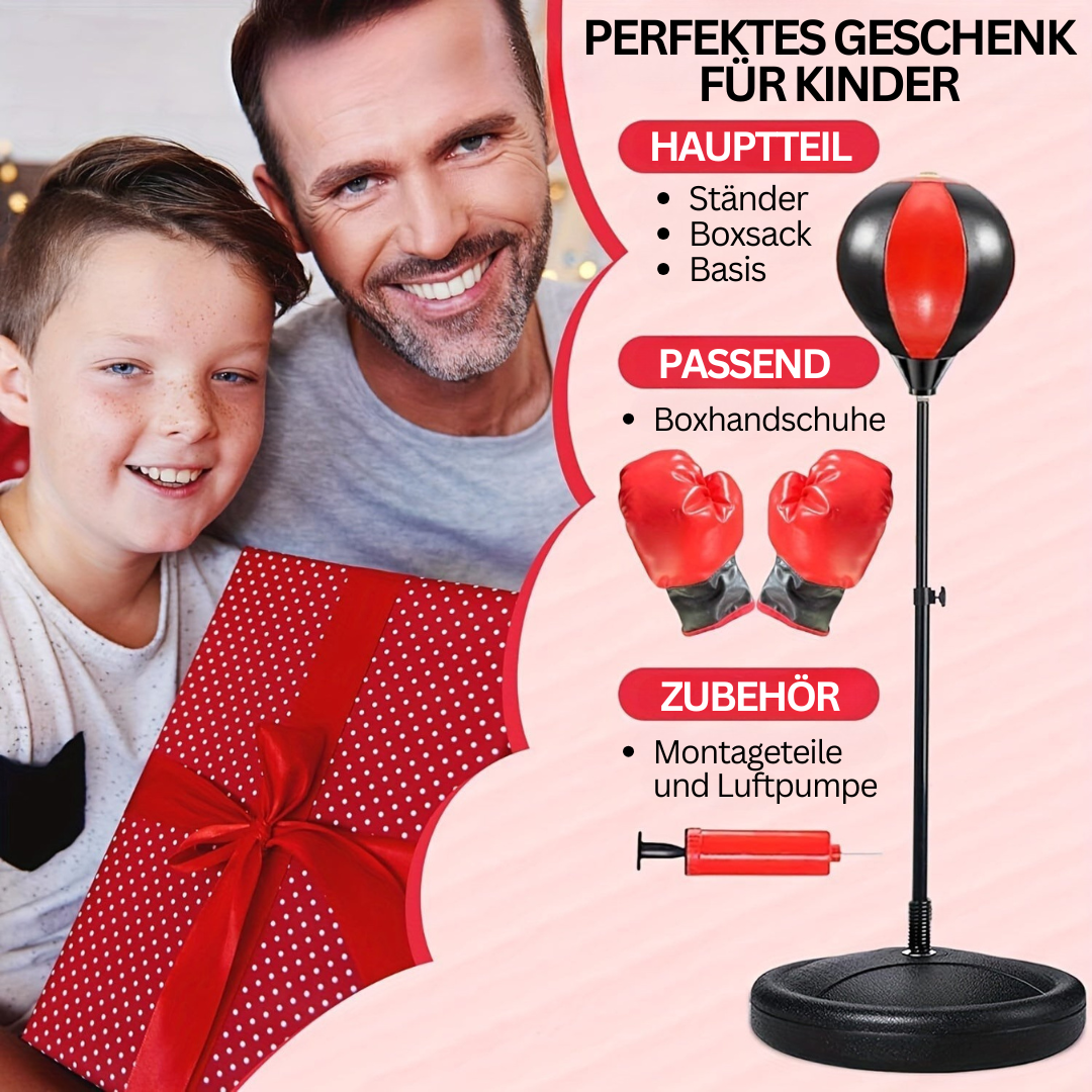 Junior boksesæt til børn, højdejusterbart, med handsker, rød-sort, sportslig sjov til inde og ude.