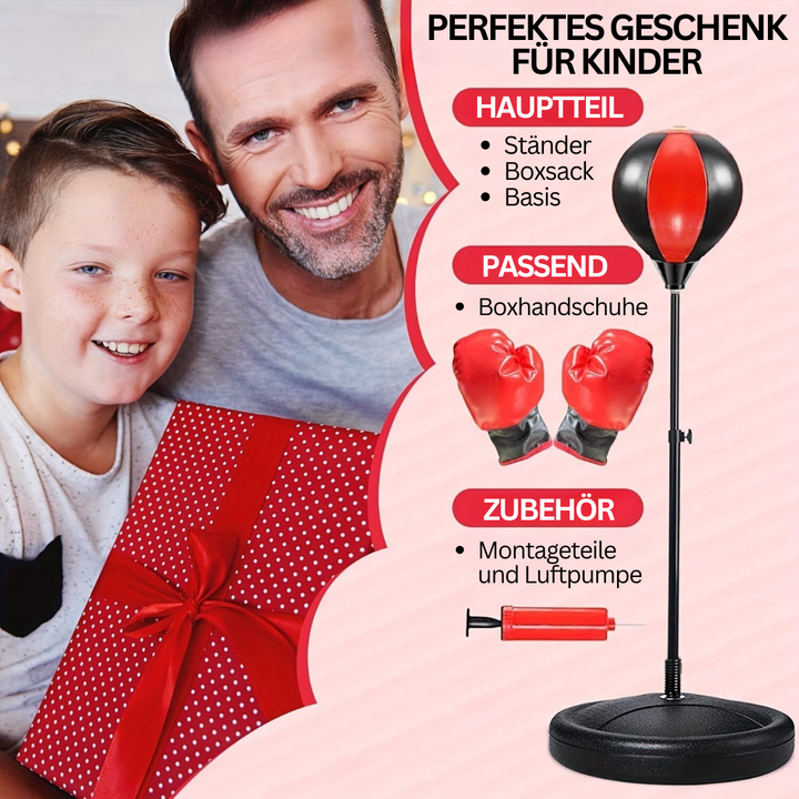 Junior boksesæt til børn, højdejusterbart, med handsker, rød-sort, sportslig sjov til inde og ude.