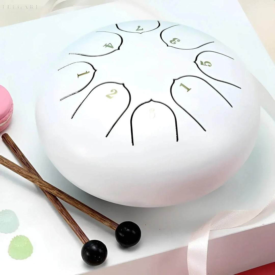 Børne harpetromme i stål med blød lyd, ideel til små musikere, robust og let at spille.