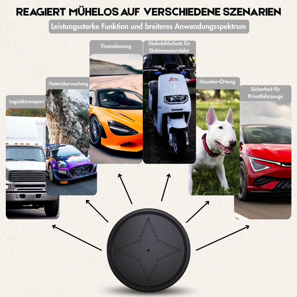 Kompakt sort GPS-tracker med magnetisk fastgørelse til realtidssporing. Lille, diskret og robust design.