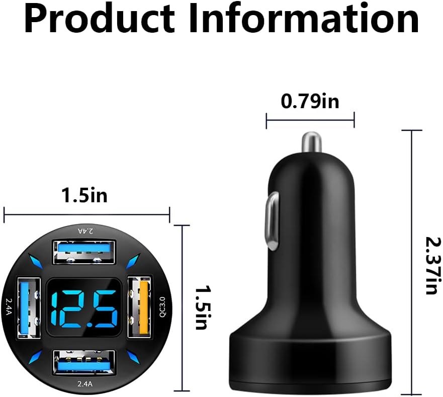 Kompakt biloplader 66W med USB PD og QC 3.0 til superhurtig opladning, sort, passer til 12-24V stikdåser.