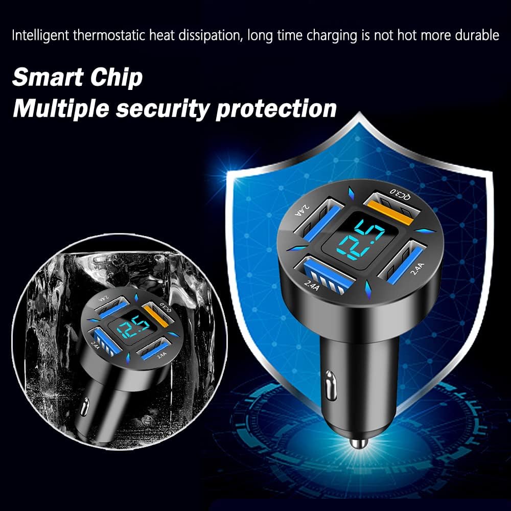 Kompakt biloplader 66W med USB PD og QC 3.0 til superhurtig opladning, sort, passer til 12-24V stikdåser.