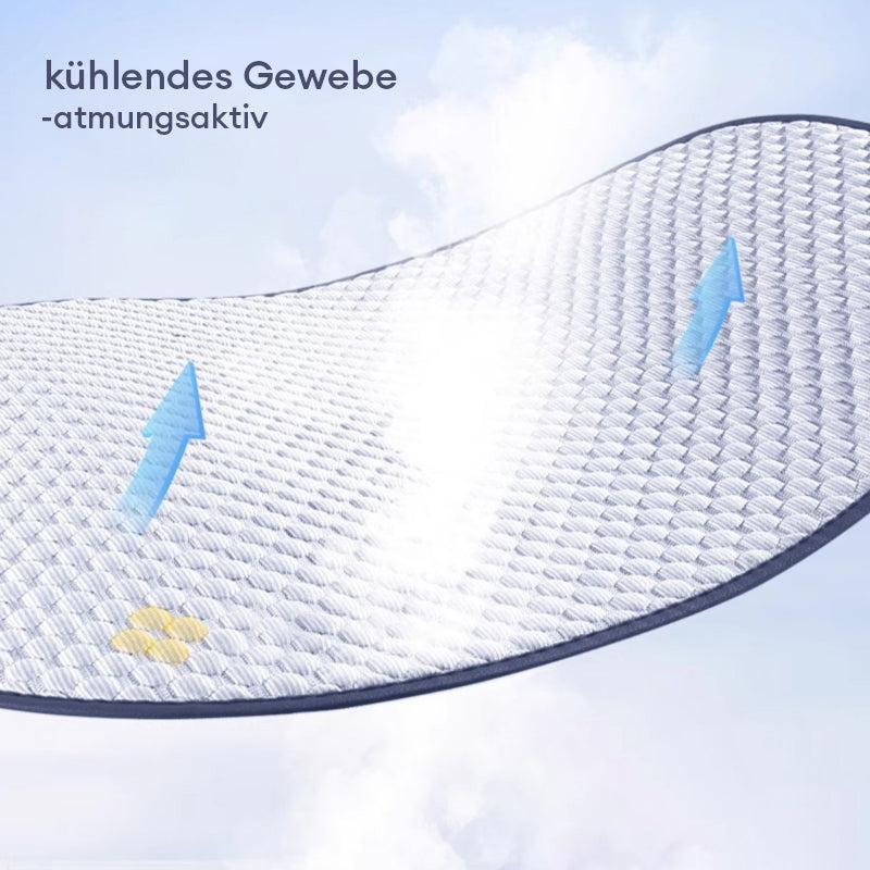 Kølende åndbar bilsædebeskytter i issilke, luksuriøst design, ideel til mennesker og dyr, skridsikkert hold.