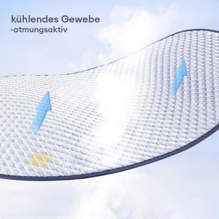 Kølende åndbar bilsædebeskytter i issilke, luksuriøst design, ideel til mennesker og dyr, skridsikkert hold.