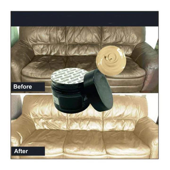 Læderplejecreme til strålende læder i beige nuance, i en dåse, der giver glans og beskyttelse til falmet læder og er alsidig i anvendelse.