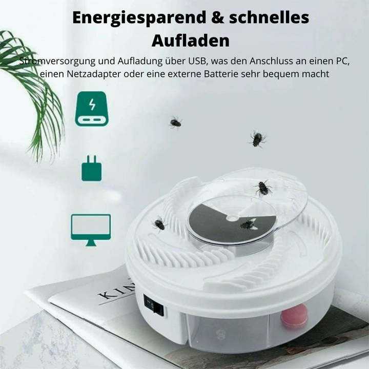 Støjsvag fluefælde, diskret og effektiv, rektangulær form, ideel til inde og ude, kemikaliefri.