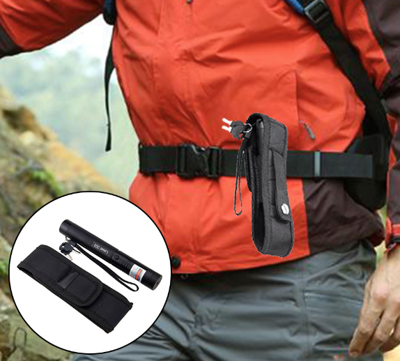 Højtydende laserpointer i aluminiumslegering med justerbar fokus; langtrækkende stråle i rød, grøn, lilla.