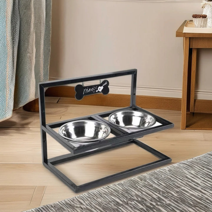 Hævet hundeskål med 2 skåle