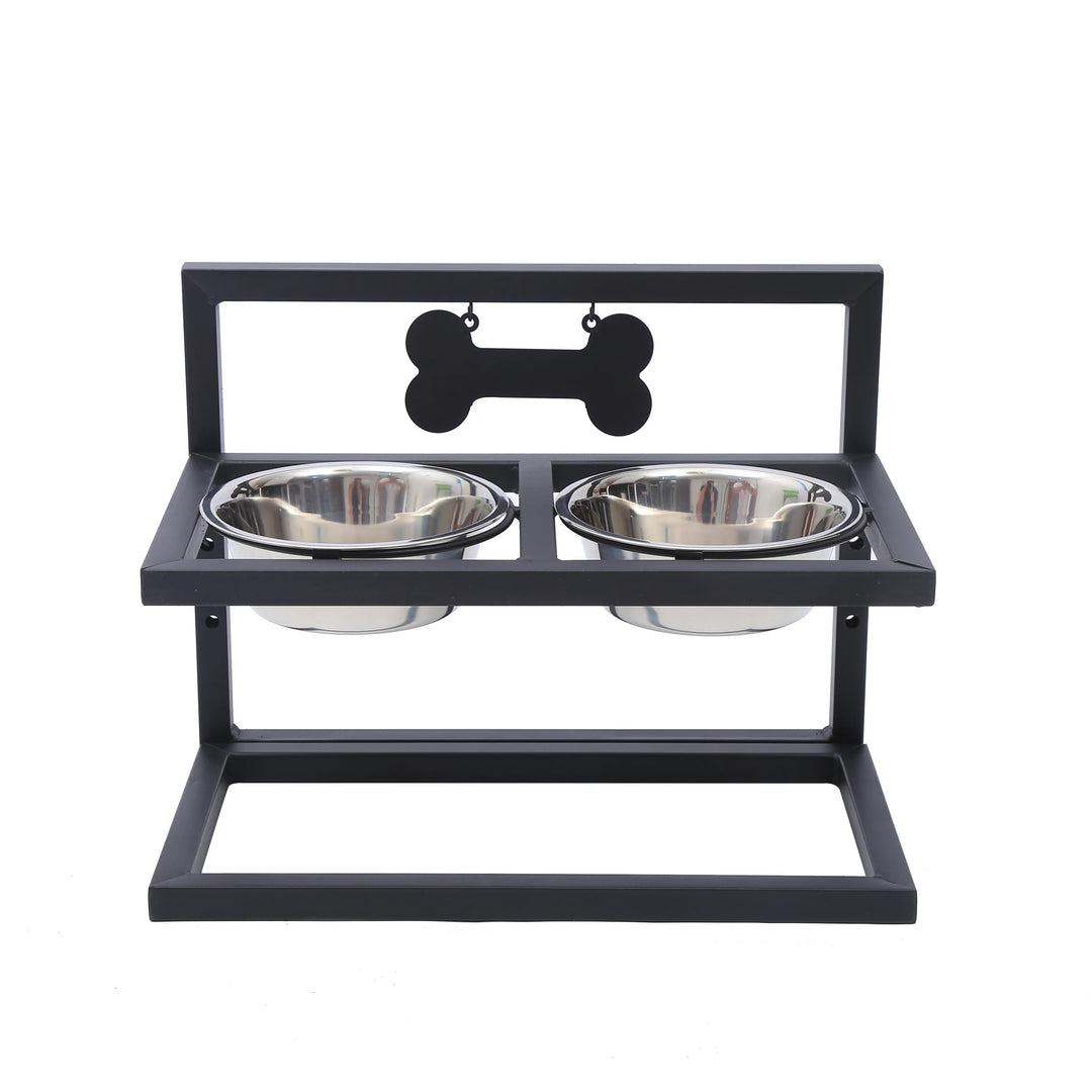 Hævet hundeskål med 2 skåle