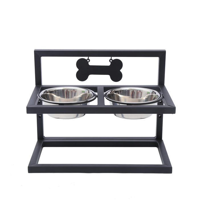 Hævet hundeskål med 2 skåle