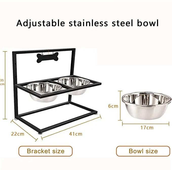 Hævet hundeskål med 2 skåle