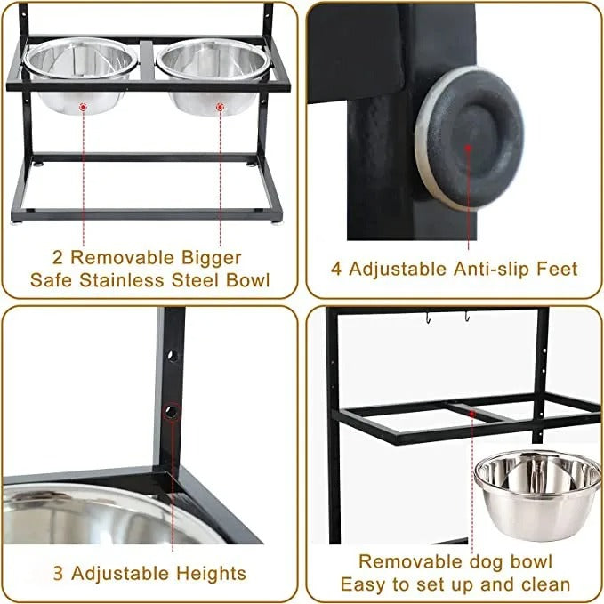 Hævet hundeskål med 2 skåle