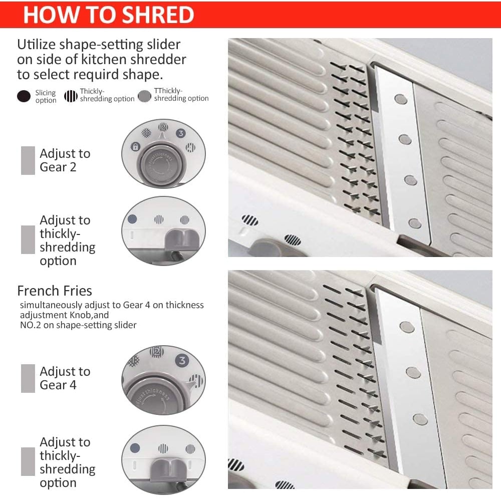 Mandolin grøntsagssnitter i rustfrit stål til præcise grøntsagsskiver, justerbar klinge, robust og alsidig
