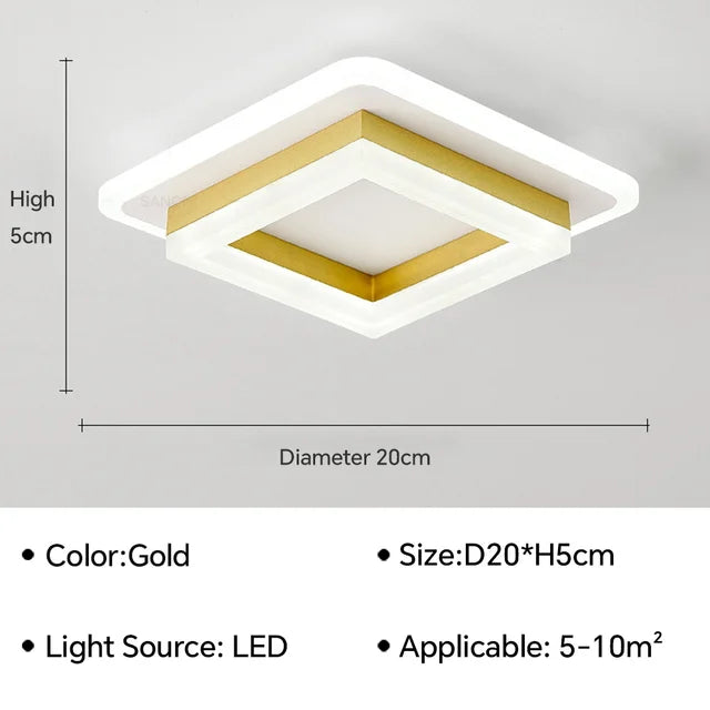 Minimalistisk moderne loftslys med rene linjer i akryl og metal, ideel til elegant rumbelysning.