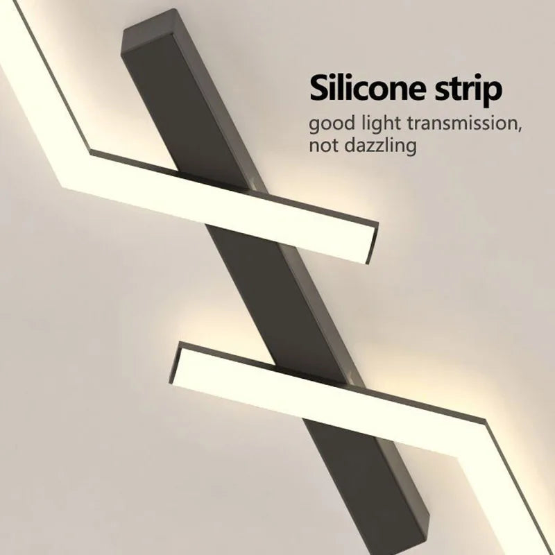 Moderne LED-loftlampe, minimalistisk, sorte og guldlinjer, energieffektiv, ideel til stue og spisestue.