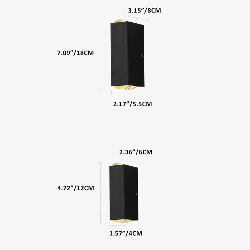 Moderne sort LED-udendørs væglampe, vejrbestandig, rektangulært design, elegant, varmt lys til terrassebelysning.