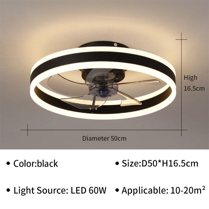 Modernt LED loftventilator med elegante vinger og integreret LED-belysning, perfekt til stue eller kontor.