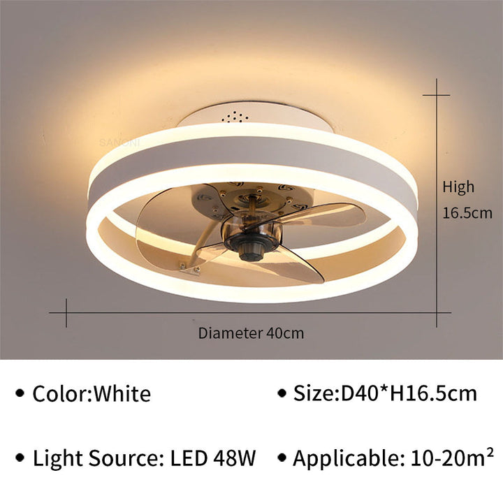 Modernt LED loftventilator med elegante vinger og integreret LED-belysning, perfekt til stue eller kontor.