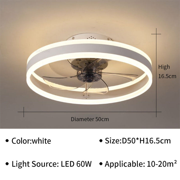 Modernt LED loftventilator med elegante vinger og integreret LED-belysning, perfekt til stue eller kontor.