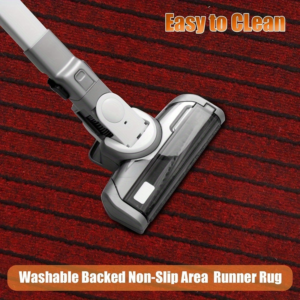 Moderne, skridsikker stribet løber til indendørs og udendørs brug, rektangulær med gummibagside, vaskbar og vejrbestandig.