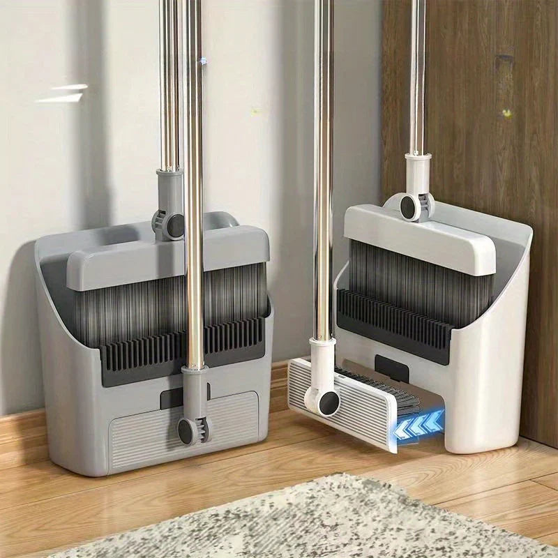 Multifunktionelt 3-i-1 kost- og fejebakke-sæt, ergonomisk, holdbart, med integreret kost, børste og fejebakke.