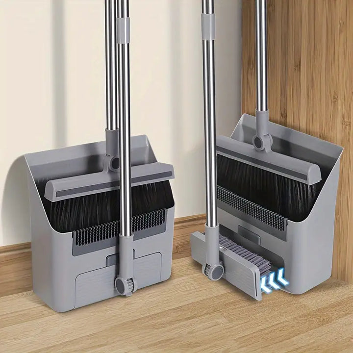 Multifunktionelt 3-i-1 kost- og fejebakke-sæt, ergonomisk, holdbart, med integreret kost, børste og fejebakke.