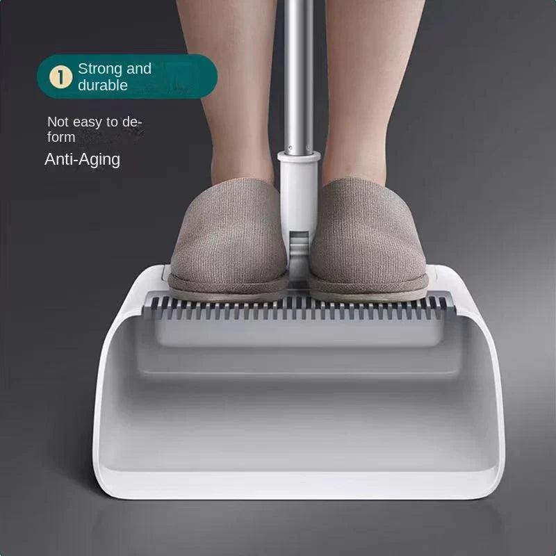 Multifunktionelt 3-i-1 kost- og fejebakke-sæt, ergonomisk, holdbart, med integreret kost, børste og fejebakke.