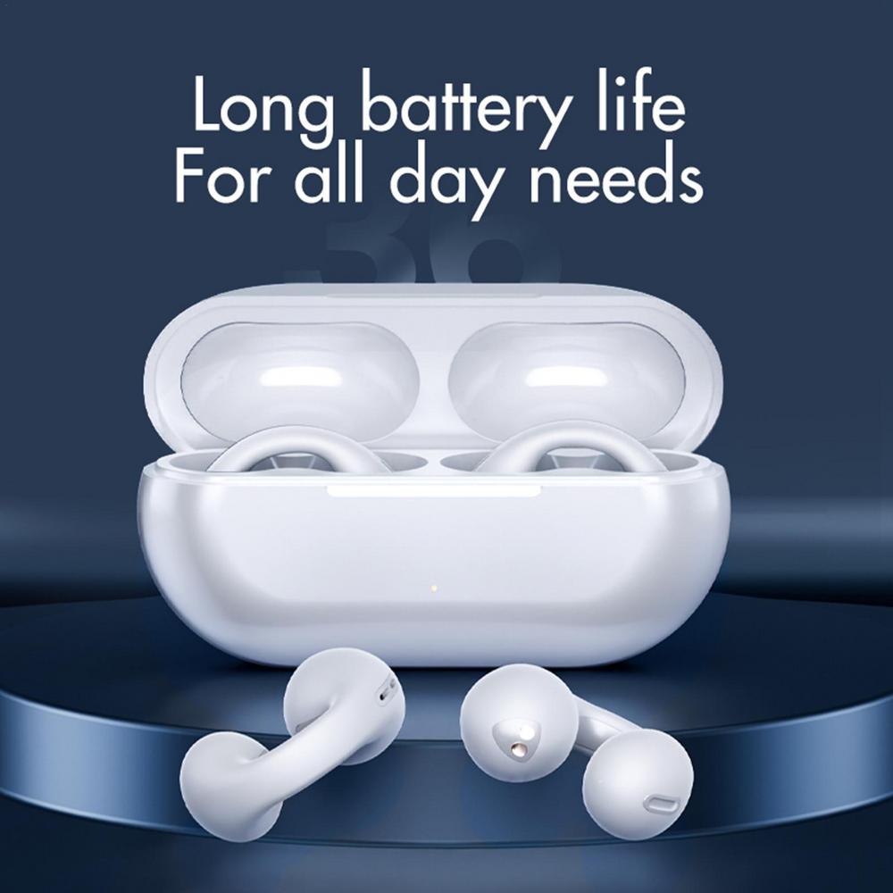 Nærbillede af en kvinde med trådløse sorte knogleledningshøretelefoner, elegant design og krystalklar HD-lyd.