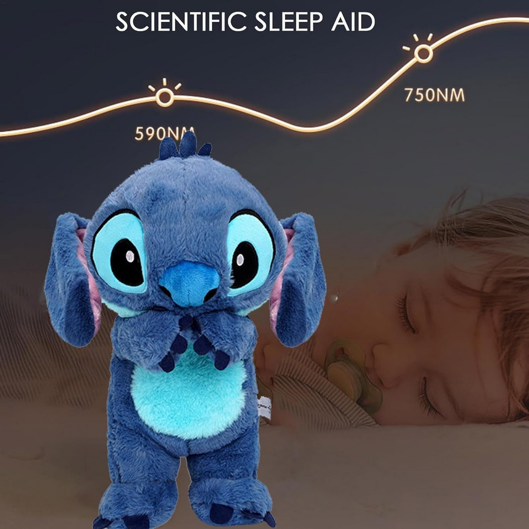 Stitch plyslegetøj med lys og musik til beroligende søvn og Disney-fans.