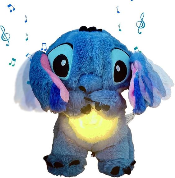 Stitch plyslegetøj med lys og musik til beroligende søvn og Disney-fans.