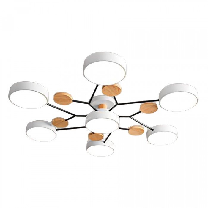Nordisk LED-loftlampe, forgrenet design, skandinavisk, mat hvid, varmhvidt lys, energieffektiv, 60 cm diameter