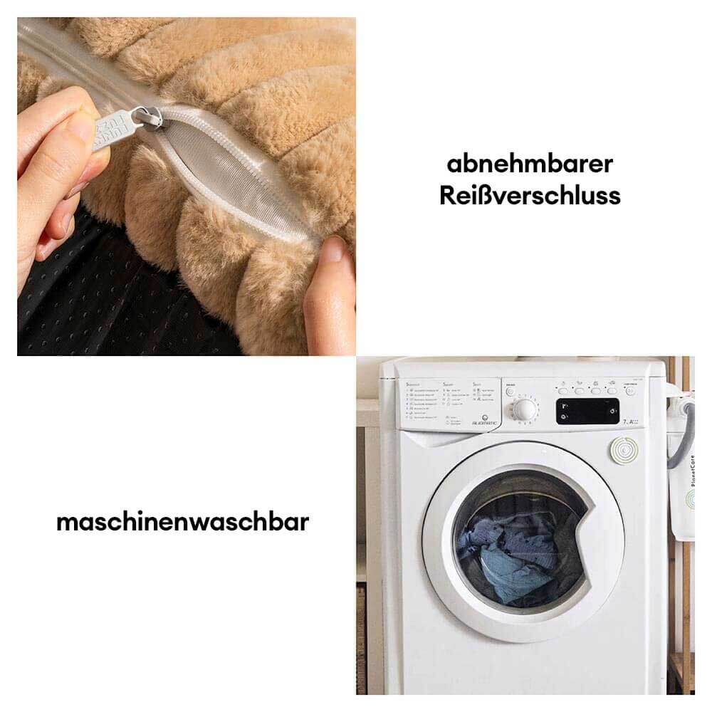 Ortopædisk vaskbar hundeseng i imiteret pels med pude og armlæn, ideel til ledstøtte, grå.