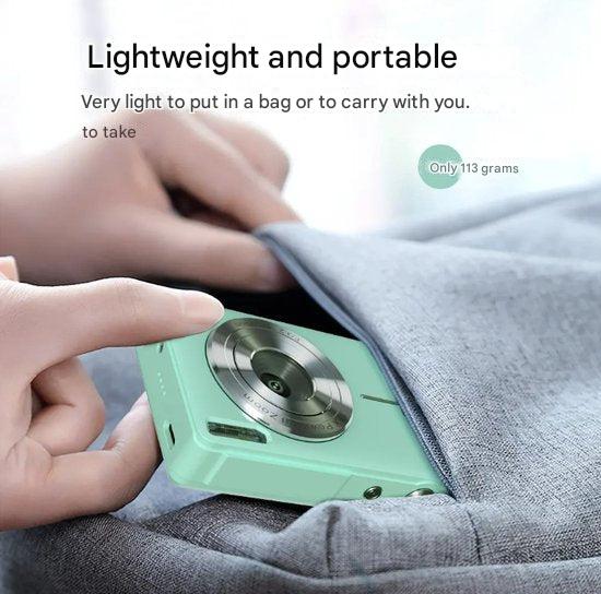 Grønt retro digitalkamera for et stilfuldt udseende.