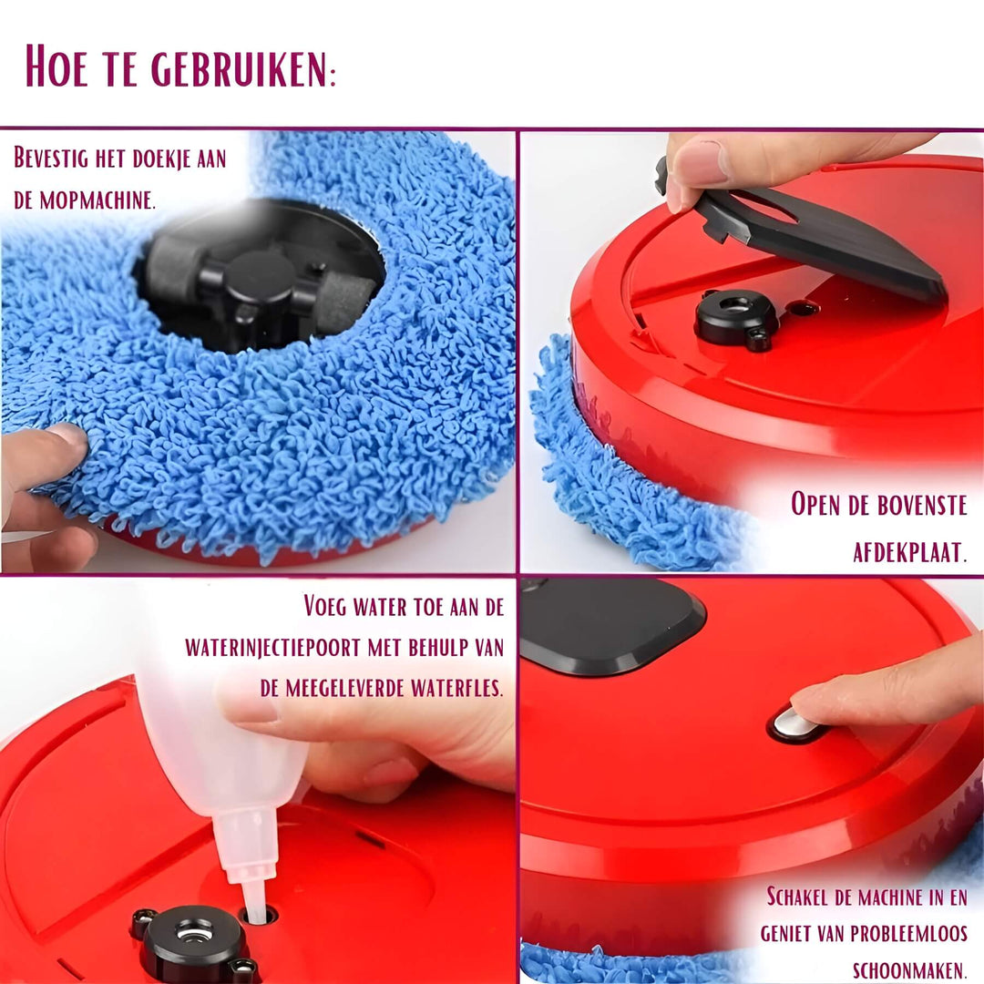 Robot gulvmoppe i sort, rengører til gulve, kompakt og effektiv, ideel til tæpper og hårde gulve derhjemme.