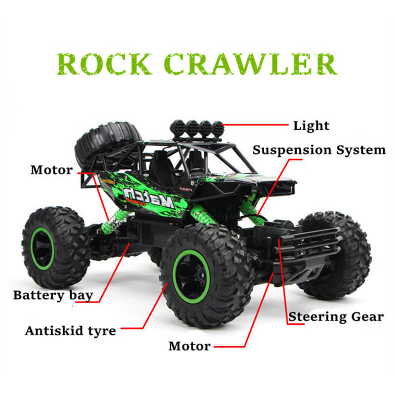 Robust RC Bil Monstertruck, 4x4 Offroad Rock Crawler, fjernstyret køretøj med Hi-Q-gummihjul, 2,4 GHz teknologi