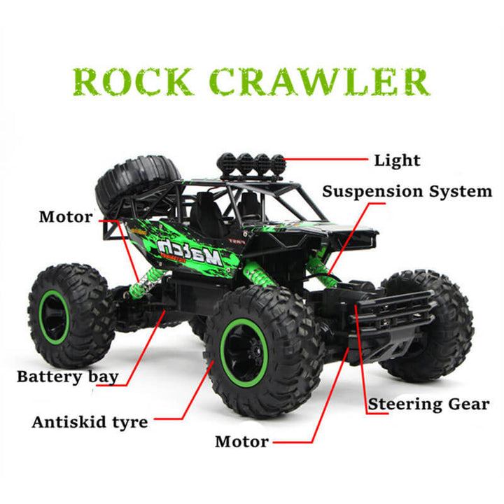 Robust RC Bil Monstertruck, 4x4 Offroad Rock Crawler, fjernstyret køretøj med Hi-Q-gummihjul, 2,4 GHz teknologi